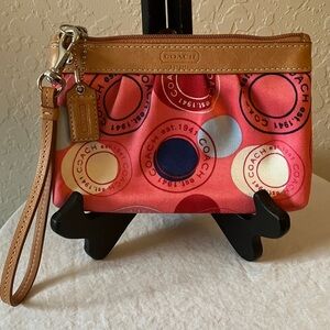 Coach: Leah (F14667) Polka Dot Pink Wristlet- Silver Tone